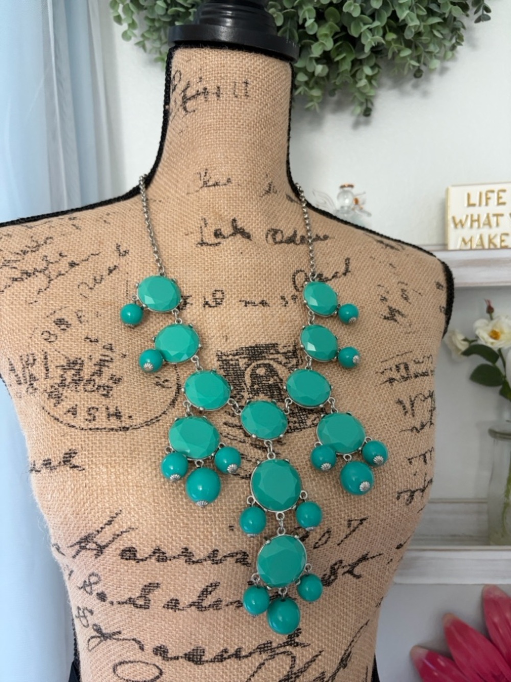 Erica Lyons Silver-tone Teal Statement Bib Necklace